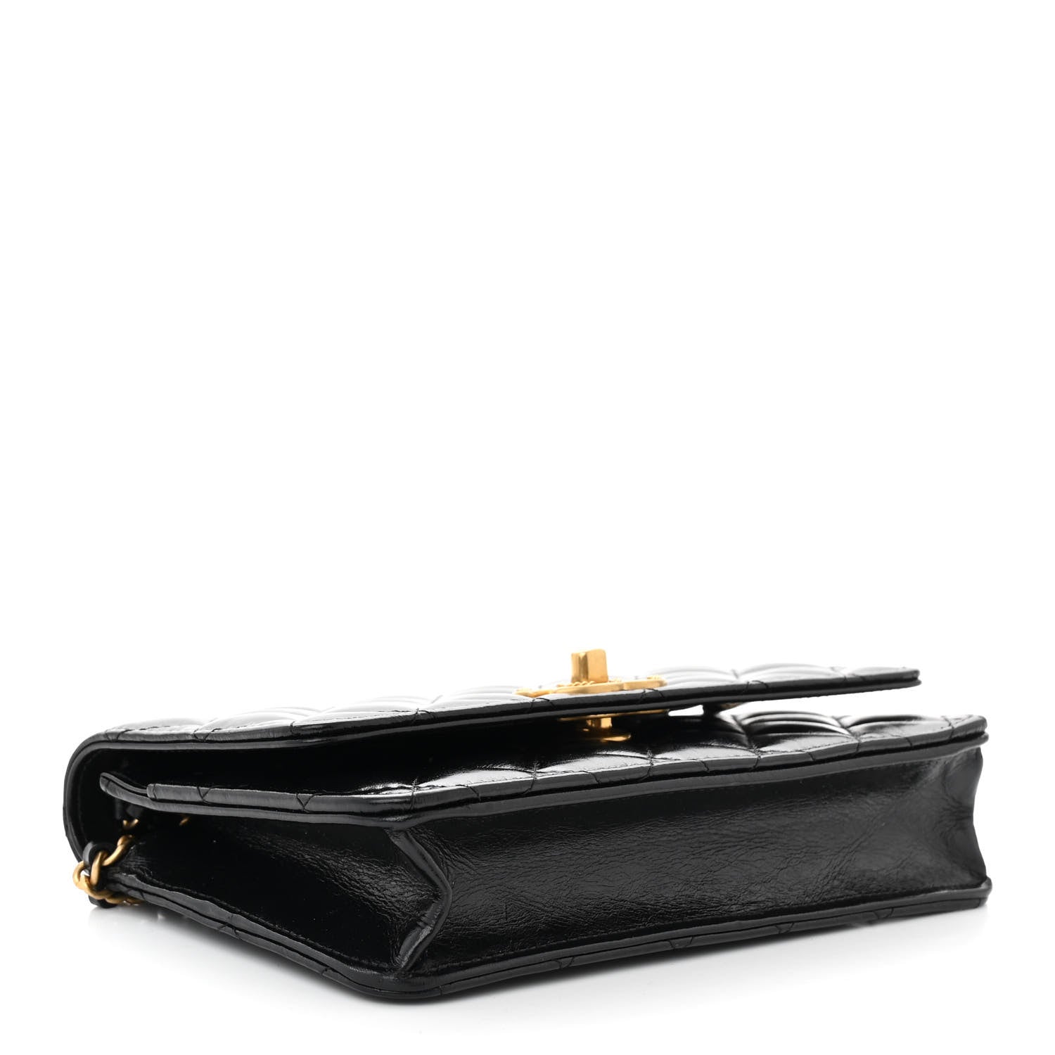 Chanel Shiny Calfskin Quilted Wallet On Chain WOC Black 4 of 11