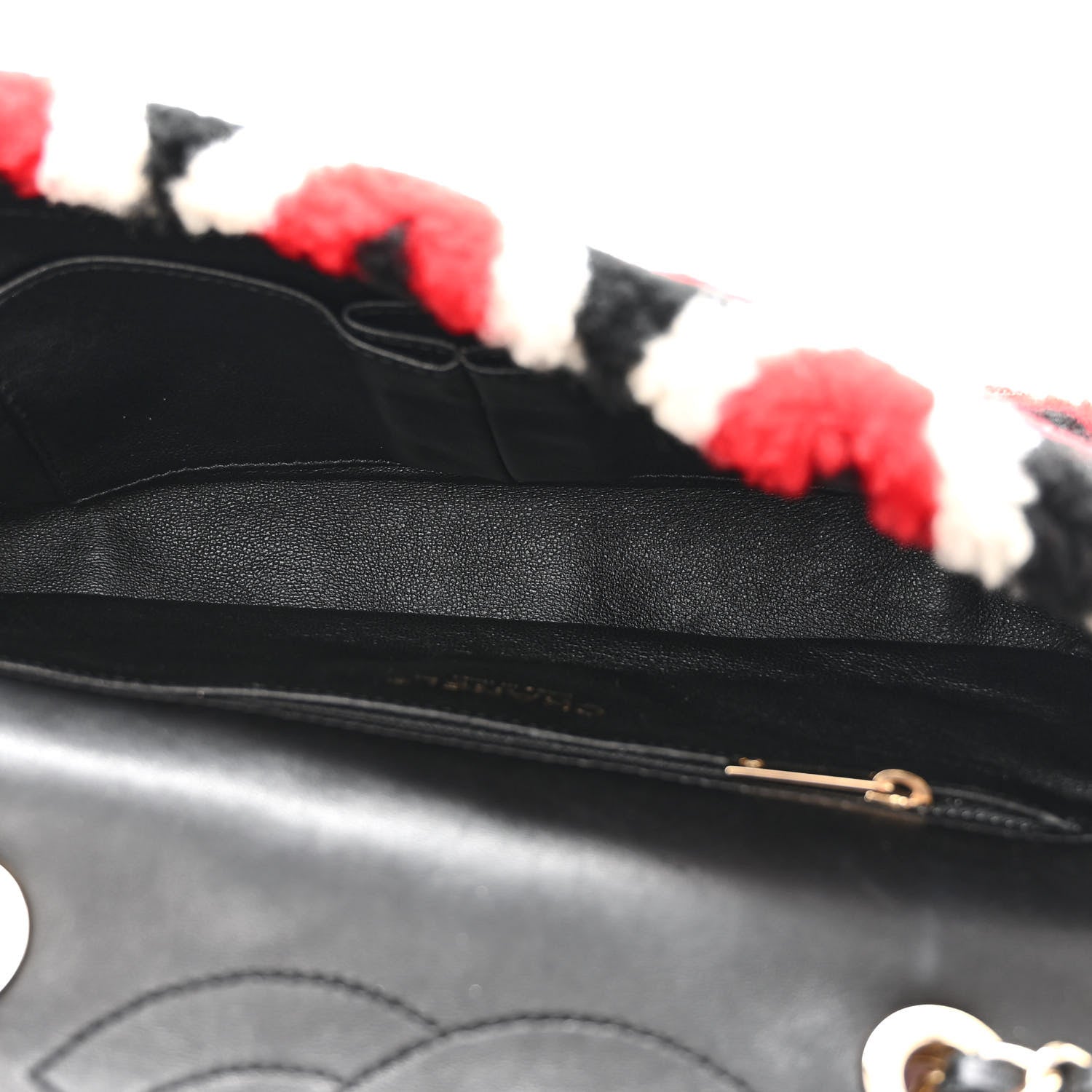 Chanel Lambskin Shearling Medium Flap Red Black 5 of 11