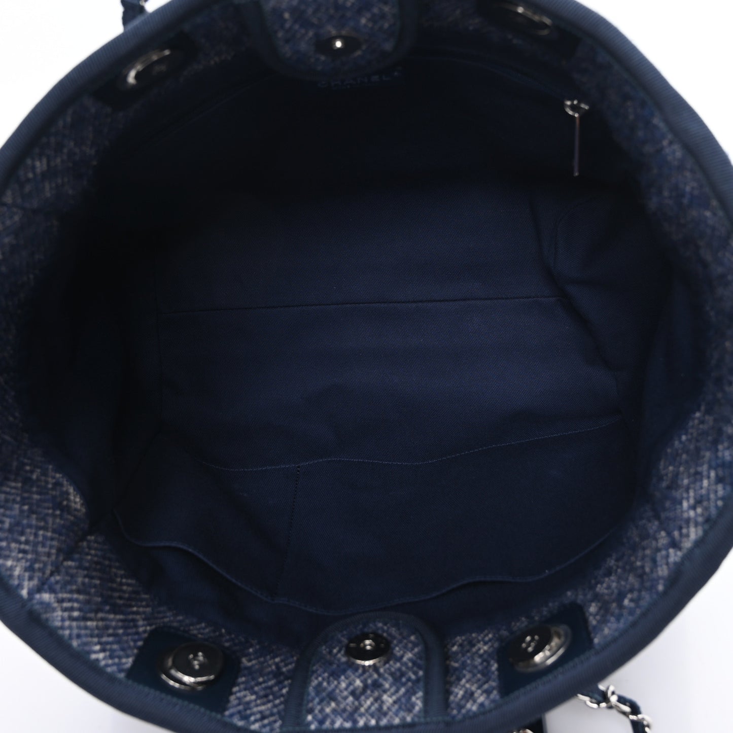 Mixed Fibers Calfskin Small Deauville Tote Blue