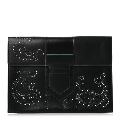 Delvaux Box Calfskin Perforated Paisley Presse Clutch Black 1 of 10
