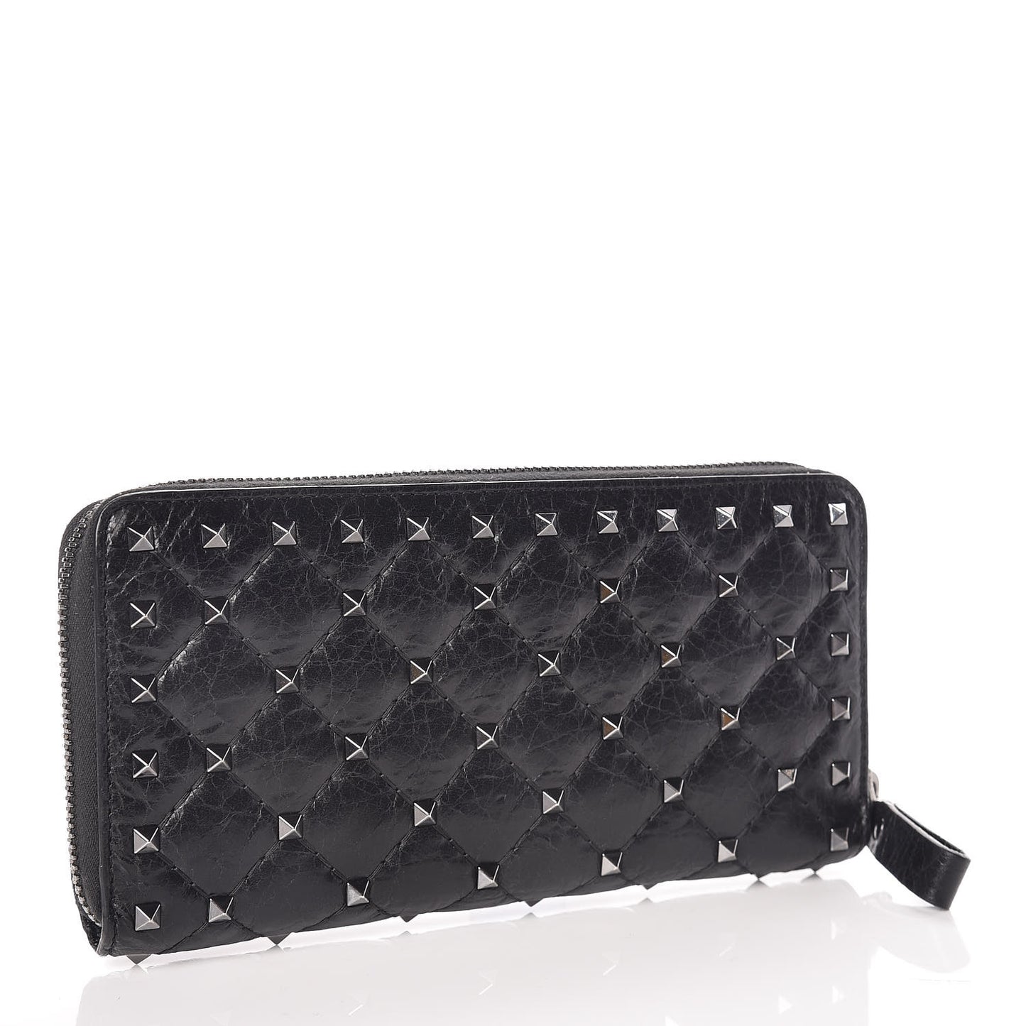 Craquele Nappa Rockstud Spike Zip Around Wallet Black