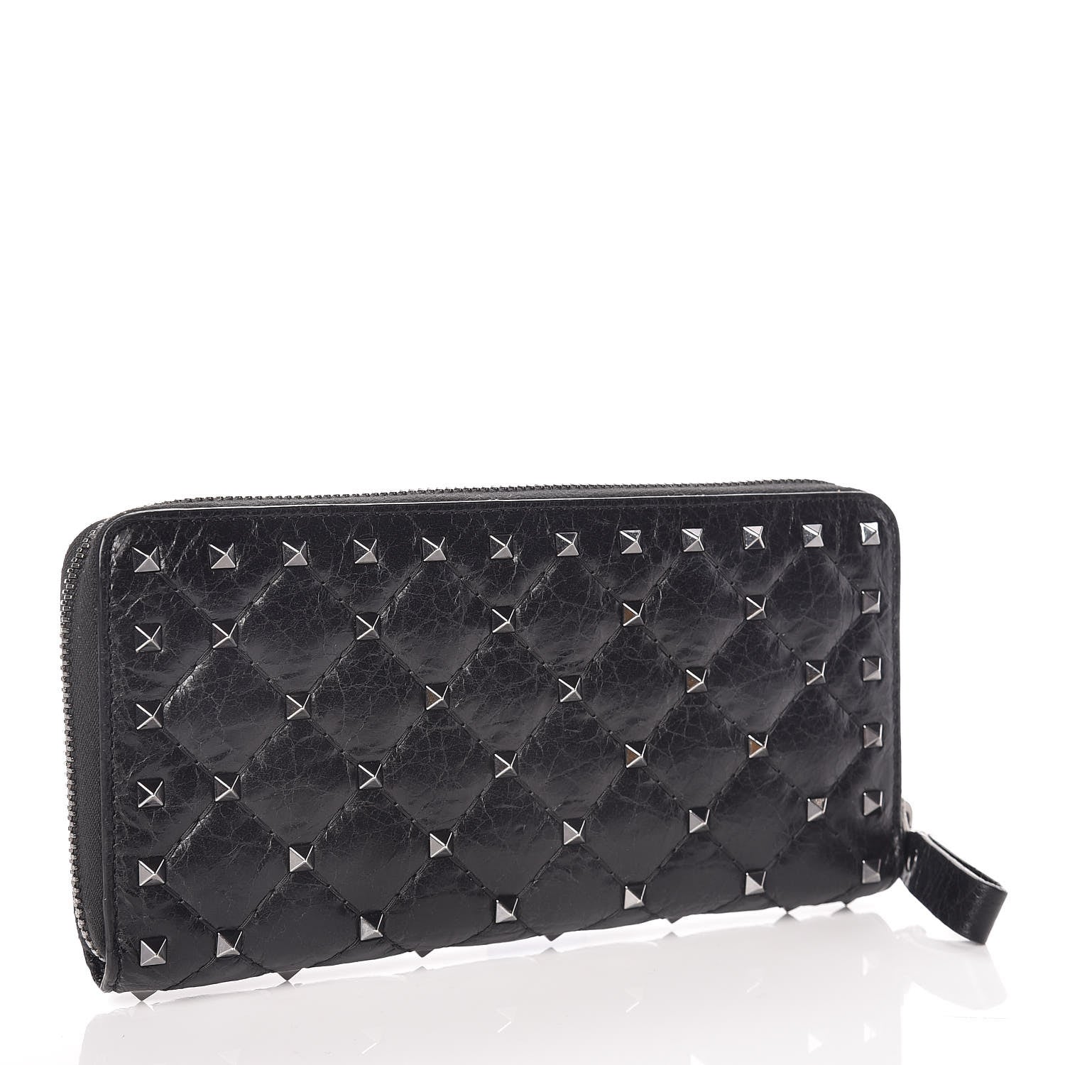 Valentino Garavani Craquele Nappa Rockstud Spike Zip Around Wallet Black 3 of 9