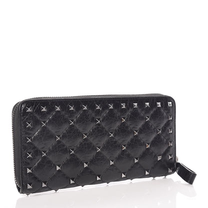 Valentino Garavani Craquele Nappa Rockstud Spike Zip Around Wallet Black 3 of 9