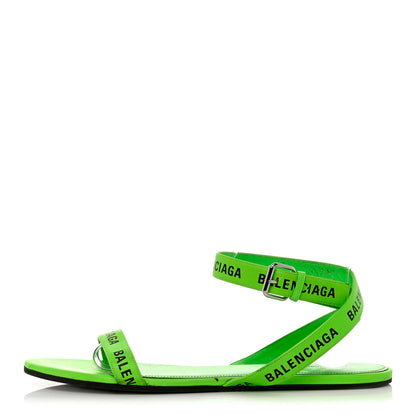 Balenciaga Calfskin Allover Logo Flat Sandals 41 Fluo Green Black 1 of 12