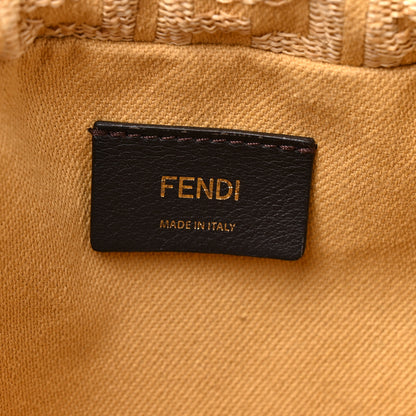 Fendi Fabric Jacquard Raffia Straw Fringe Medium Mamma Baguette Beige 5 of 9