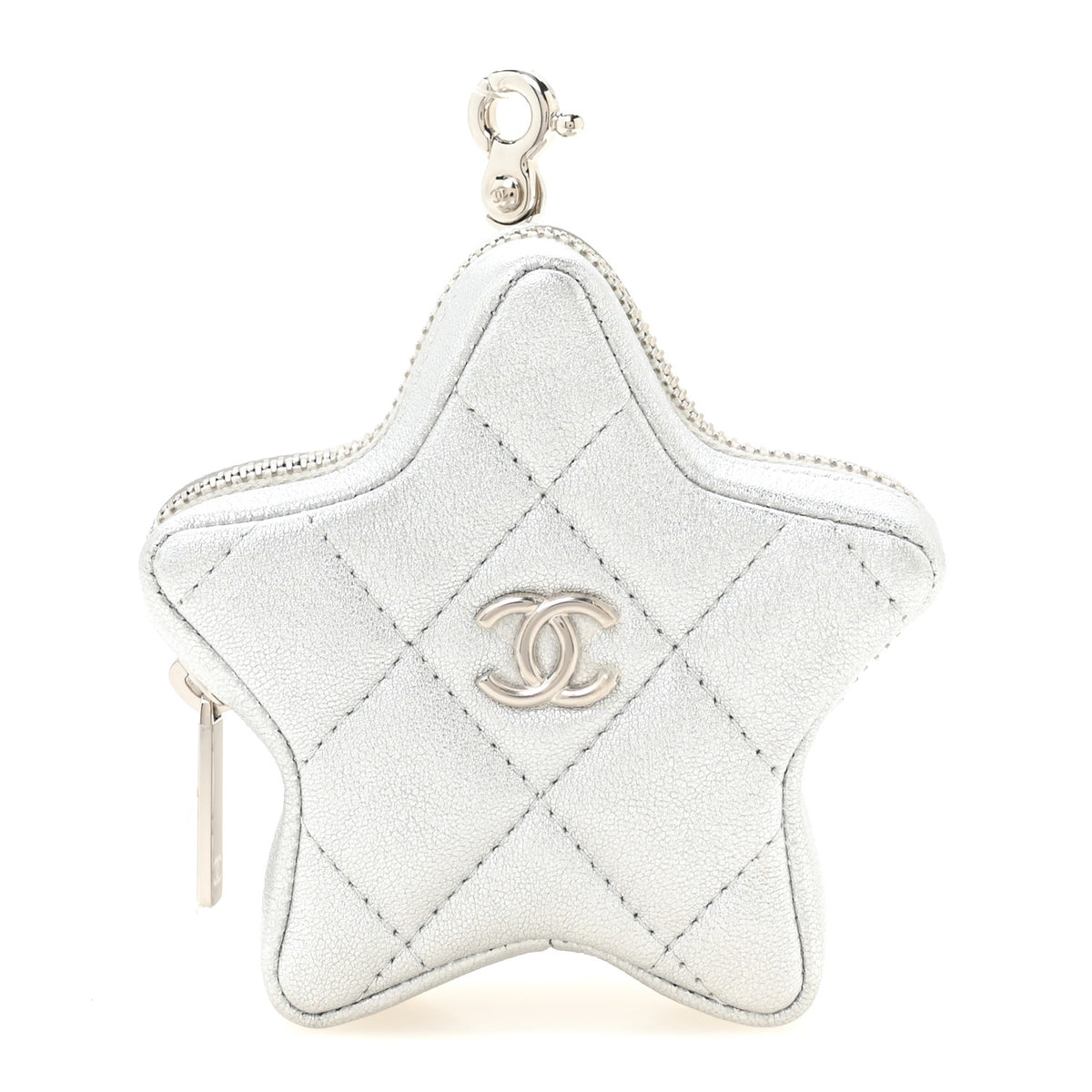 Metallic Lambskin Walk Of Fame Star Clip On Coin Purse Silver
