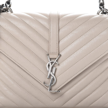 Saint Laurent Sheepskin Matelasse Chevron Monogram Medium College Bag Rose Antic 7 of 13