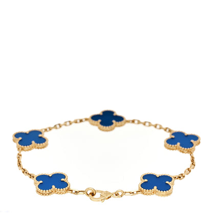 Van Cleef & Arpels 18K Yellow Gold Blue Agate 5 Motifs Vintage Alhambra Bracelet 2 of 5