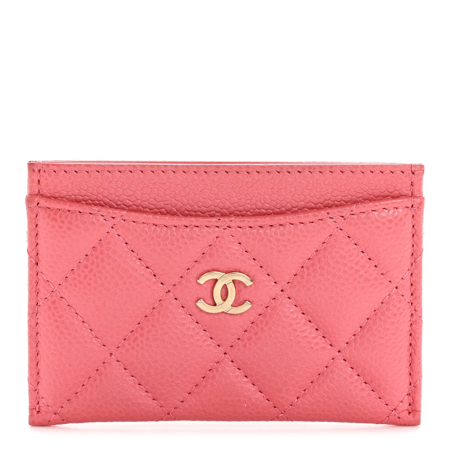 Metallic Caviar Quilted Card Holder Pink