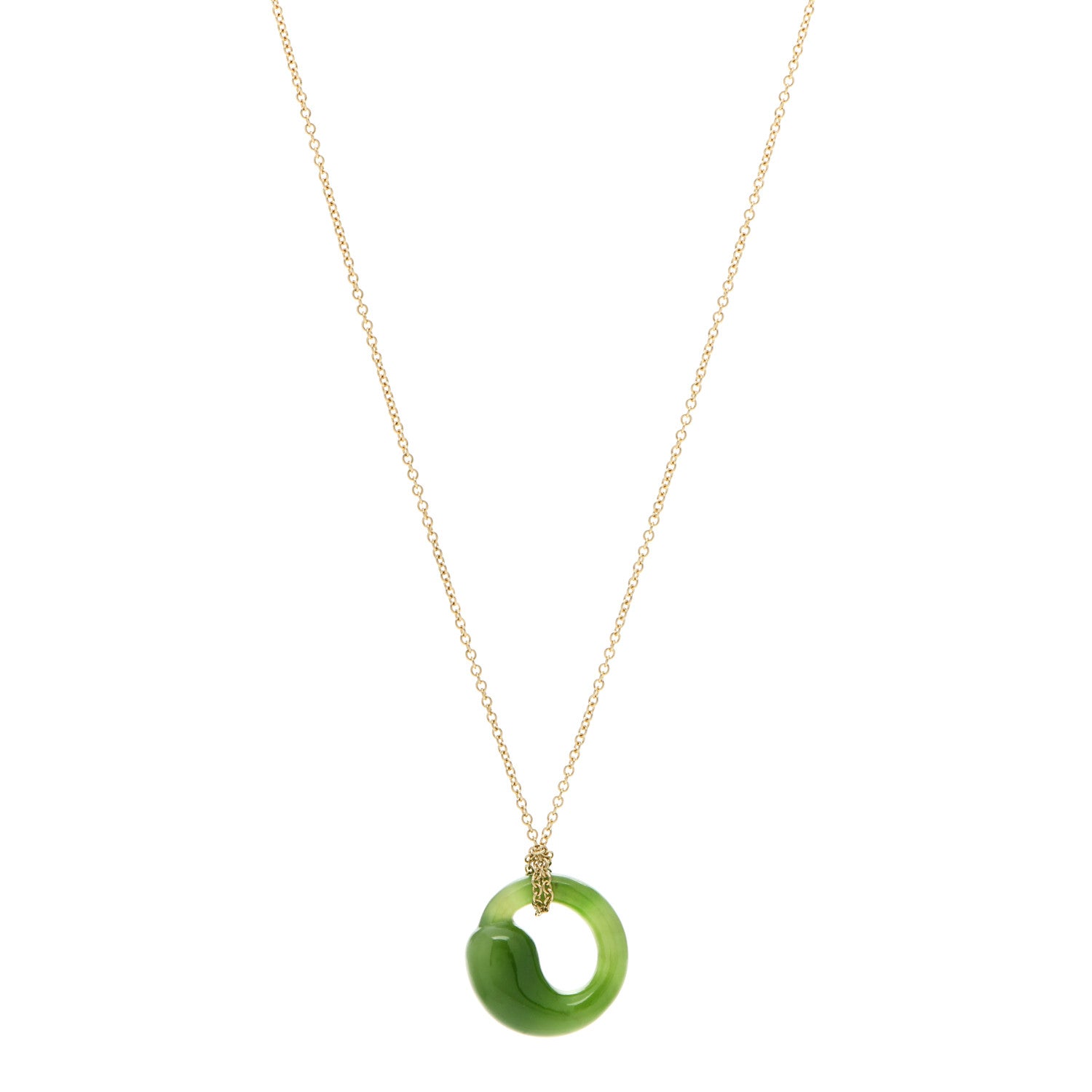 Tiffany 18K Yellow Gold Jade Elsa Peretti Eternal Circle Necklace 1 of 6