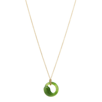 Tiffany 18K Yellow Gold Jade Elsa Peretti Eternal Circle Necklace 1 of 6