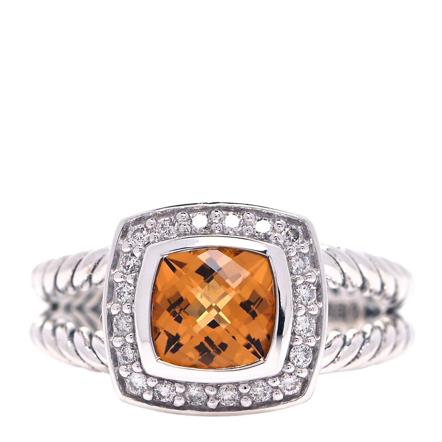 David Yurman Sterling Silver Diamond Citrine 7mm Petite Albion Ring 52 6 1 of 5