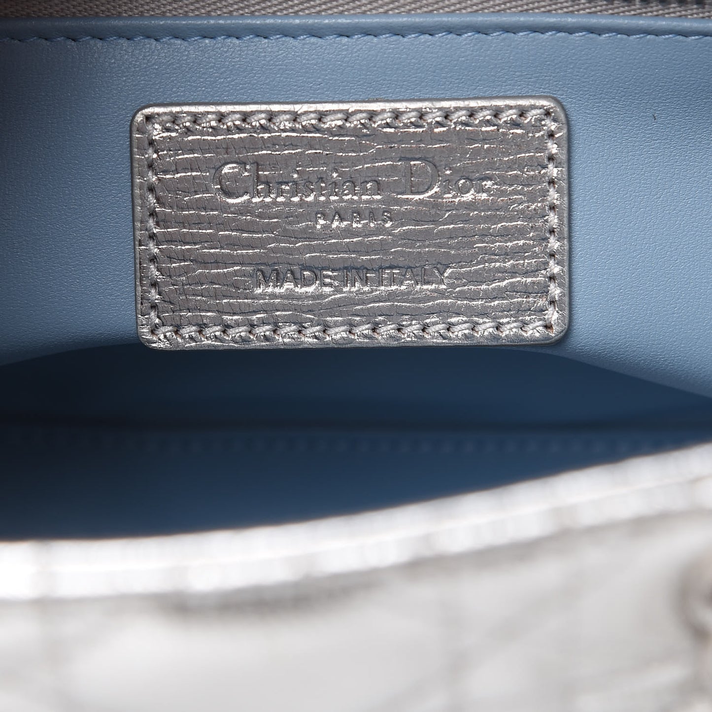 Metallic Grained Calfskin Cannage Small Lucky Badges My Lady Dior Silver