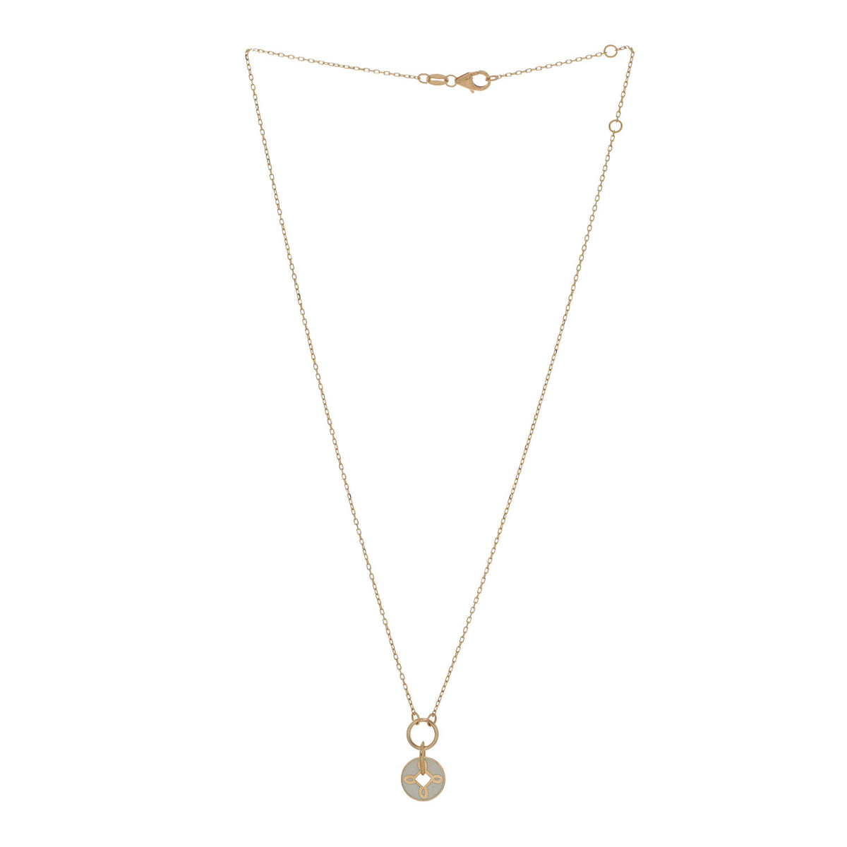 18K Yellow Gold Enamel Petite Champleve True Love Knot Necklace White