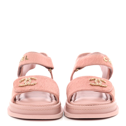Chanel Calfskin Hair Suede Shearling Dad Sandals 38 Light Pink 3 of 10