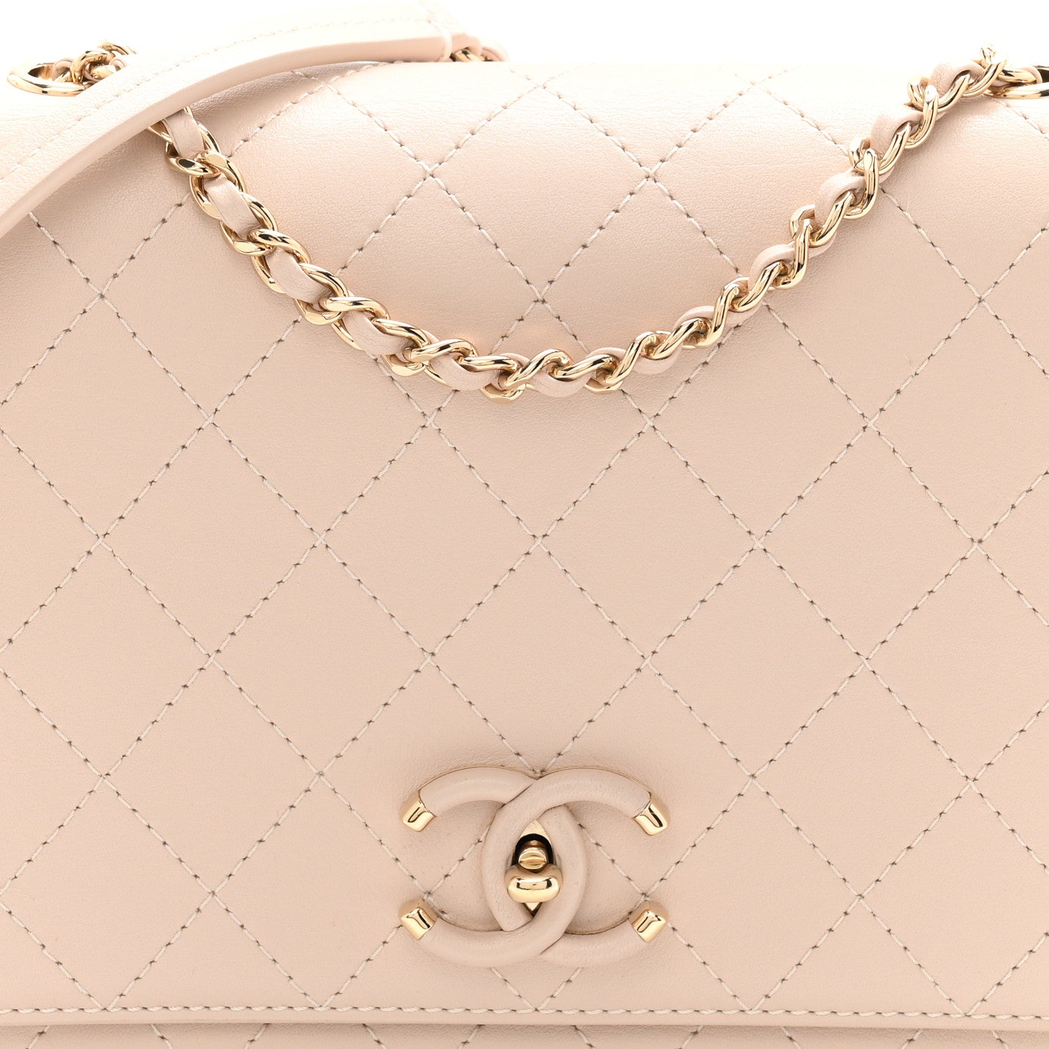 Chanel Calfskin Stitched Medium Covered CC Flap Bag Beige 7 of 10