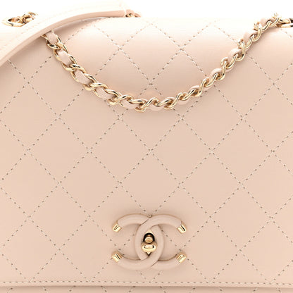 Chanel Calfskin Stitched Medium Covered CC Flap Bag Beige 7 of 10