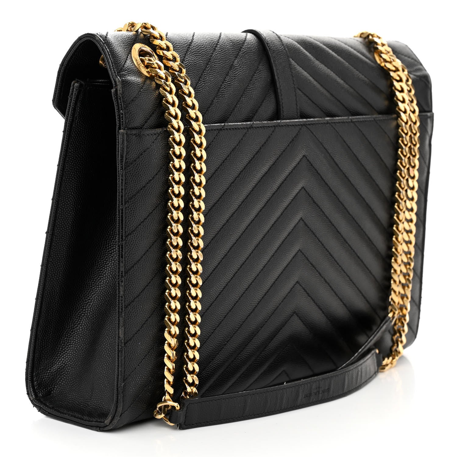 Saint Laurent Grain De Poudre Matelasse Chevron Large Monogram Satchel Black 3 of 11