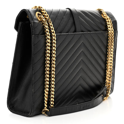 Saint Laurent Grain De Poudre Matelasse Chevron Large Monogram Satchel Black 3 of 11