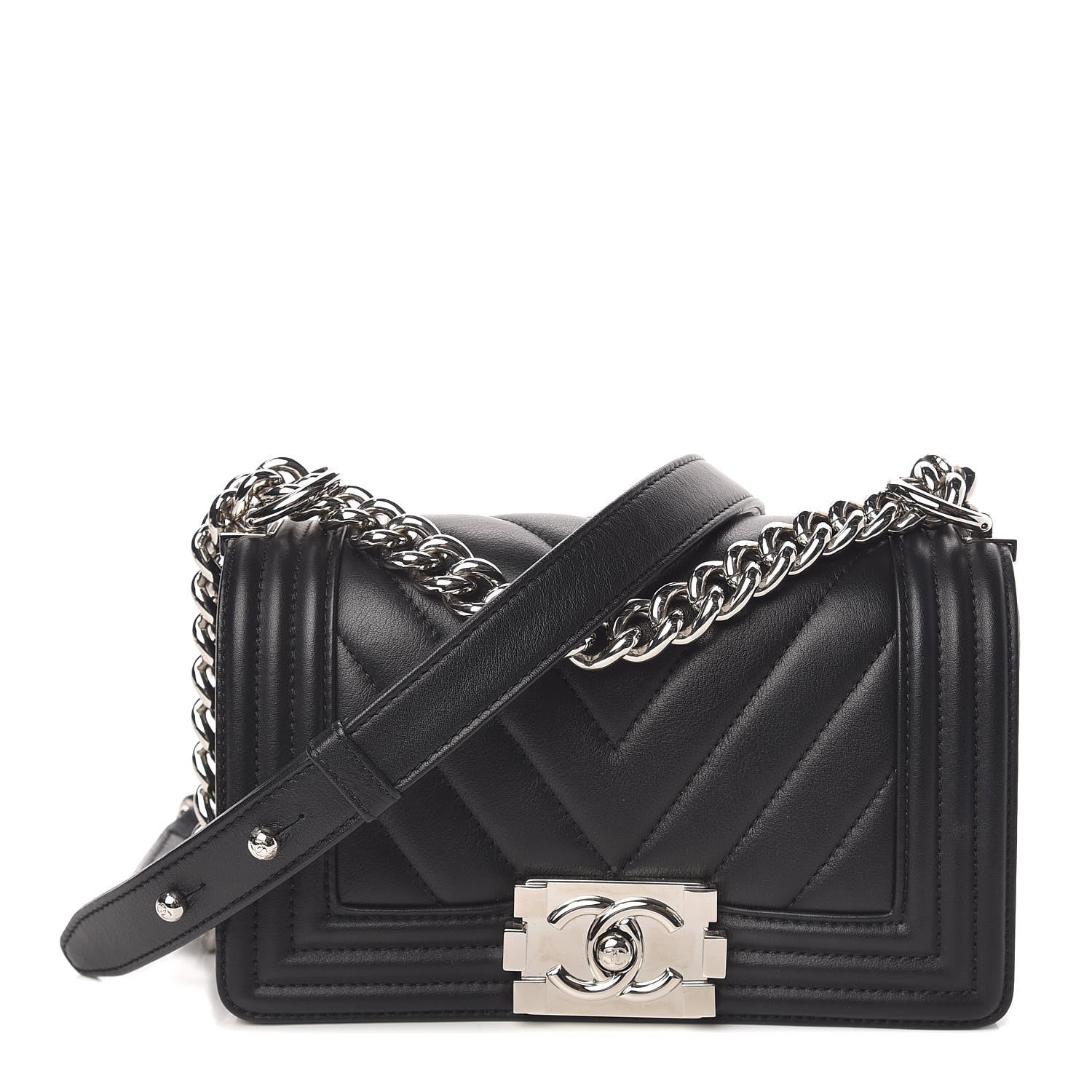Chanel Calfskin Chevron Quilted Small Boy Flap Black 1 of 10