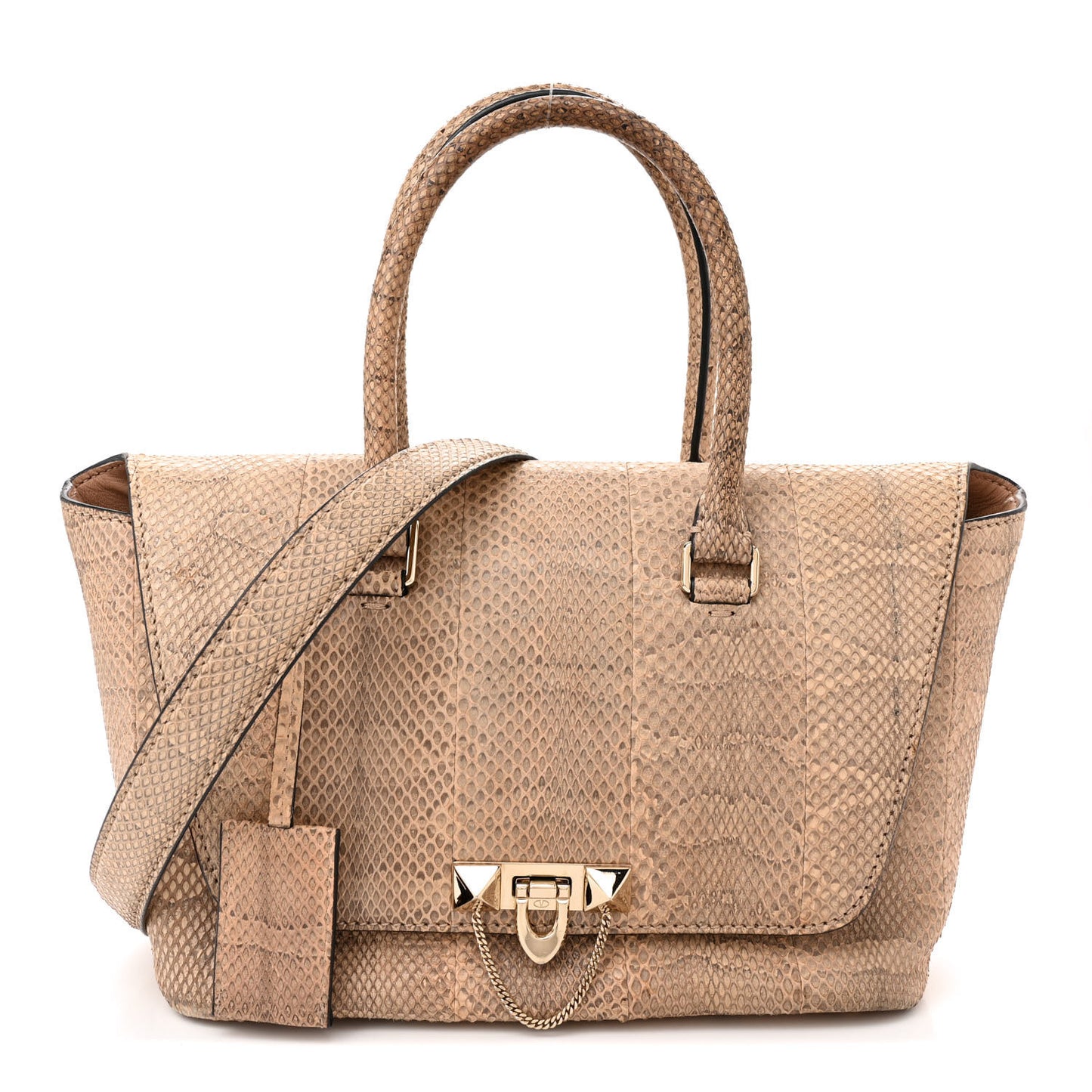 Snakeskin Small Demilune Double Handle Satchel Beige