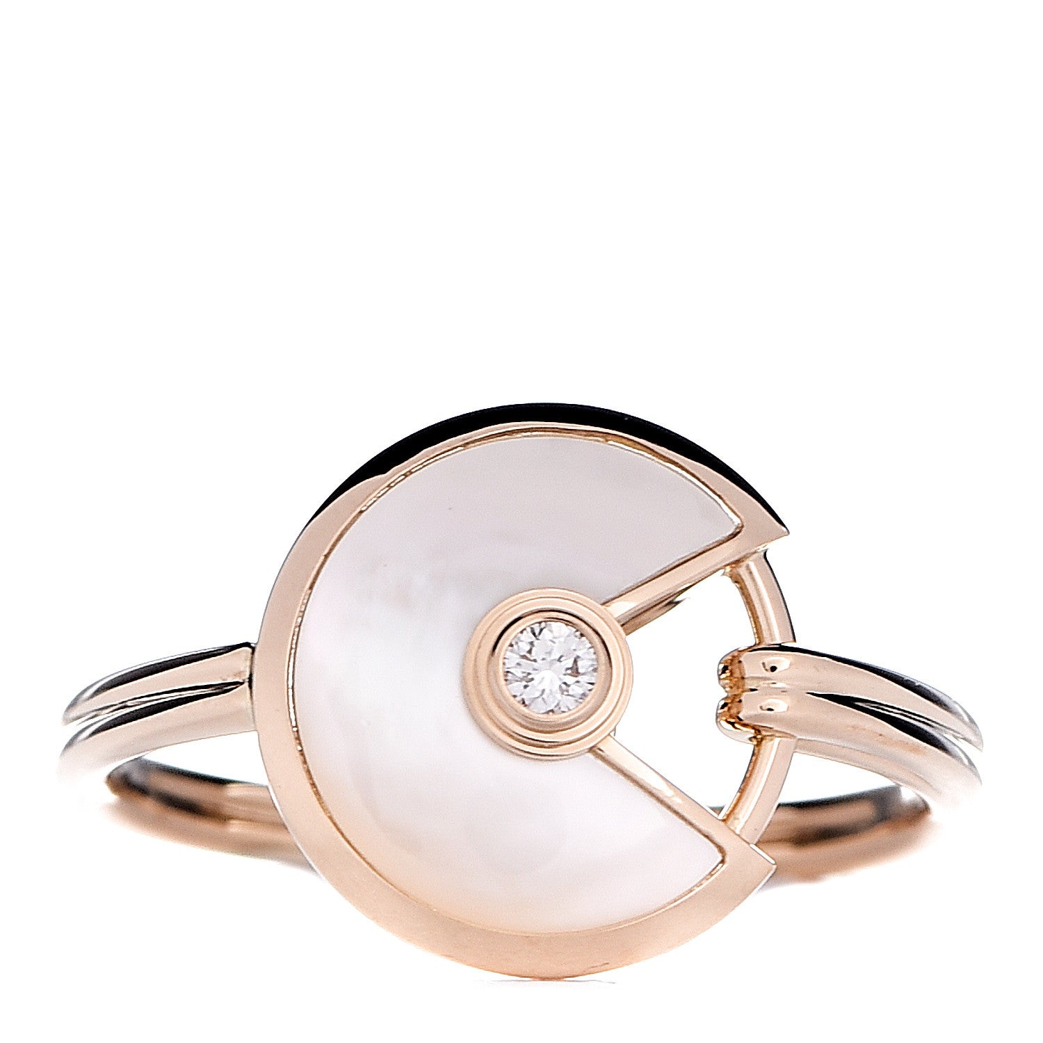 Cartier 18K Yellow Gold Diamond Mother of Pearl Amulette de Ring 54 6.75 1 of 7