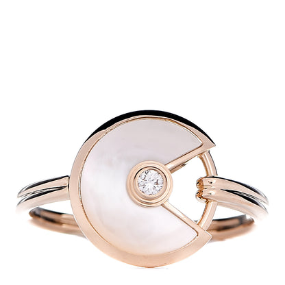 Cartier 18K Yellow Gold Diamond Mother of Pearl Amulette de Ring 54 6.75 1 of 7