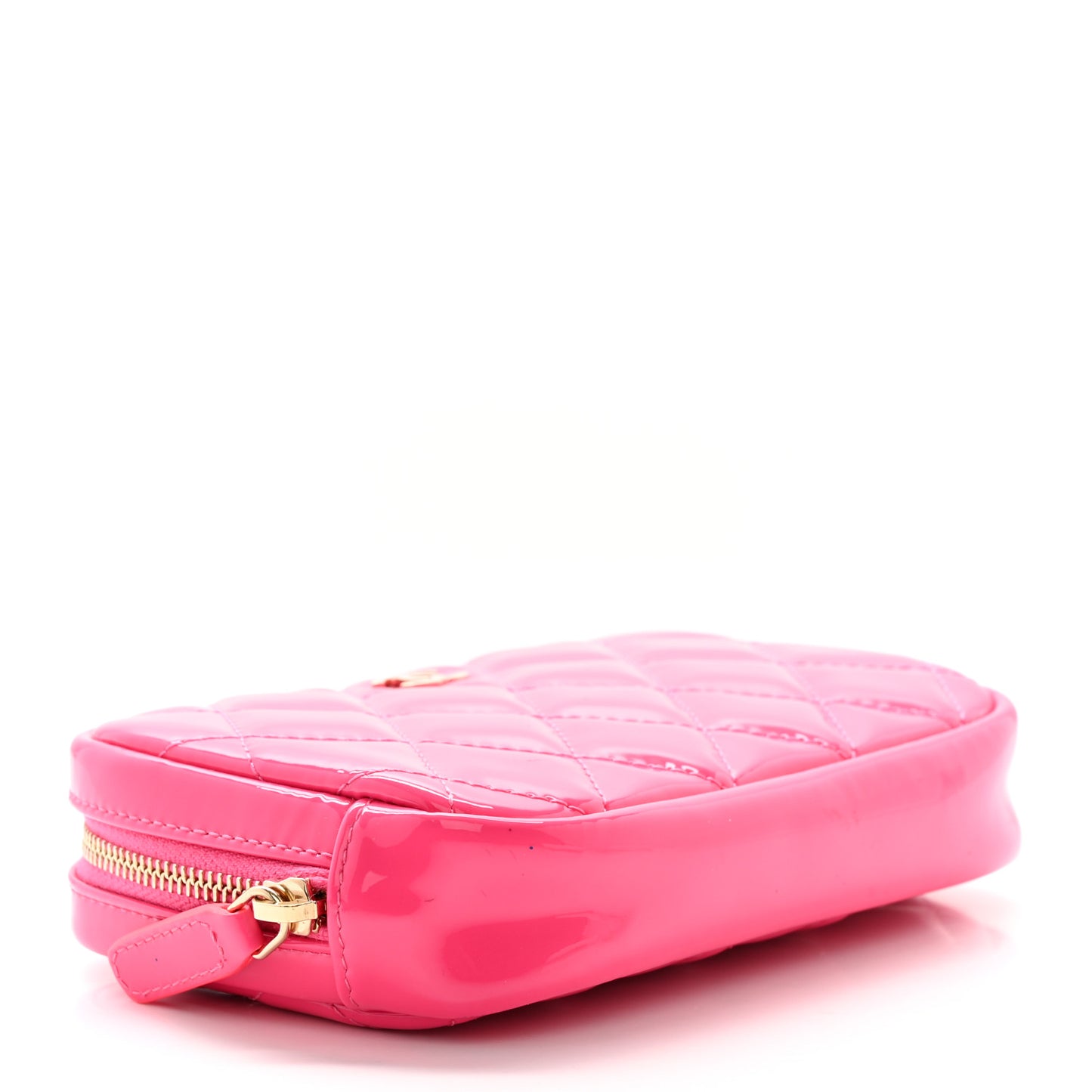 Patent Quilted Small Curvy Pouch Cosmetic Case Pink