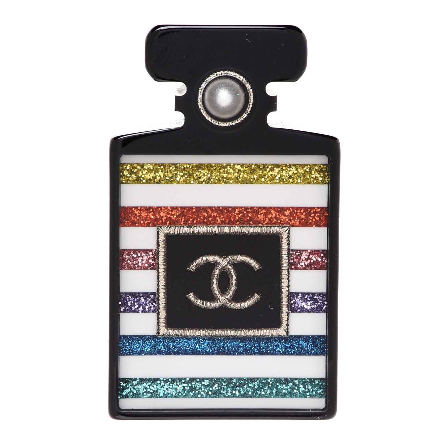 Resin Glitter Pearl Stripe CC Perfume Bottle Brooch Black Multicolor