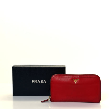 Prada Vitello Daino Metal Zip Around Wallet Rosso 14 of 16