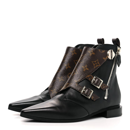 Louis Vuitton Calfskin Monogram Jumble Flat Ankle Boots 37 Black 3 of 7