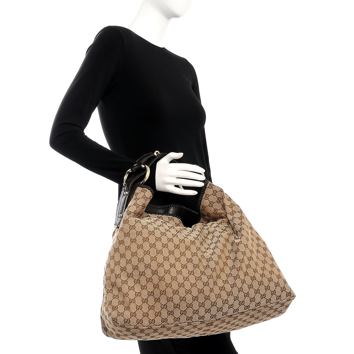 Gucci Monogram Large Horsebit Chain Hobo Dark Brown 2 of 14