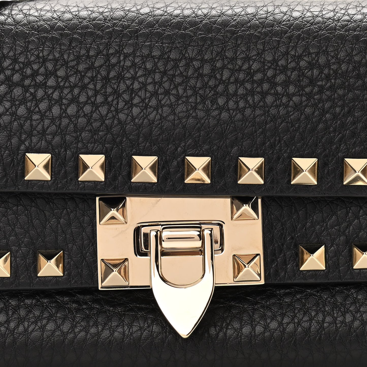 Grainy Calfskin Rockstud Double Flap Crossbody Bag Black