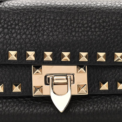 Valentino Garavani Grainy Calfskin Rockstud Double Flap Crossbody Bag Black 7 of 10