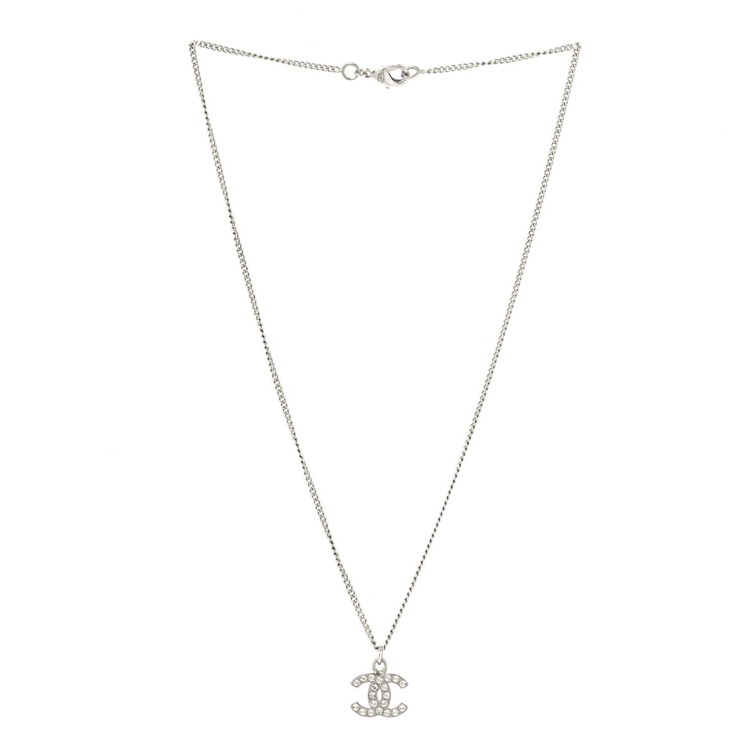 Chanel Crystal Timeless CC Necklace Silver 3 of 4