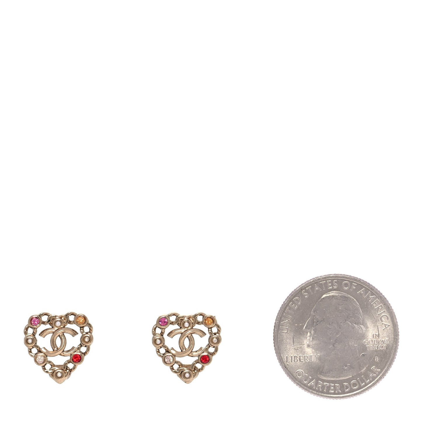 Pearl Crystal CC Heart Earrings Gold Multicolor