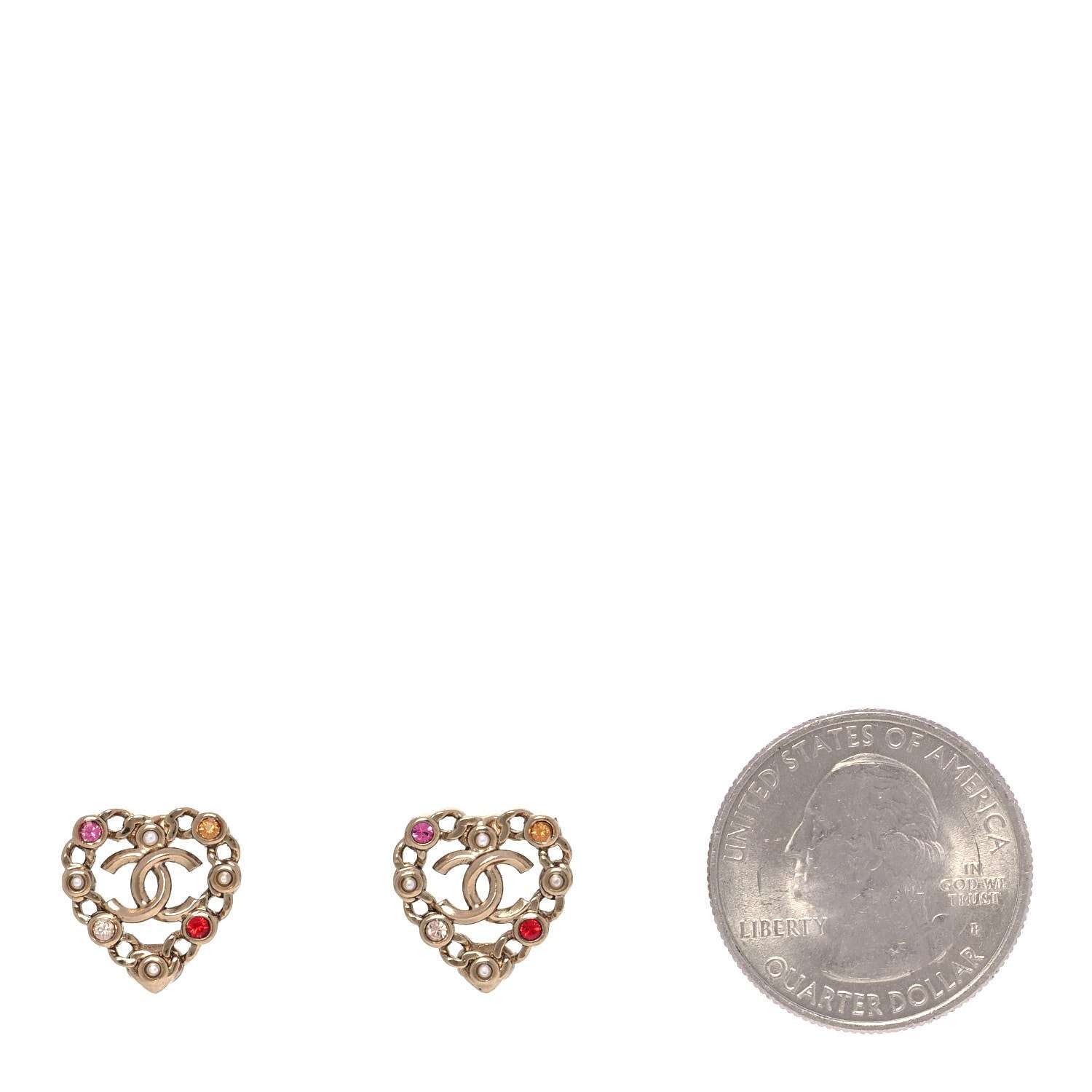 Chanel Pearl Crystal CC Heart Earrings Gold Multicolor 2 of 5