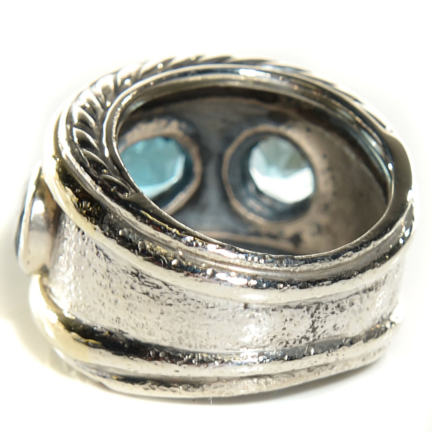 Sterling Silver 14K Yellow Gold Blue Topaz Renaissance Ring 5.5