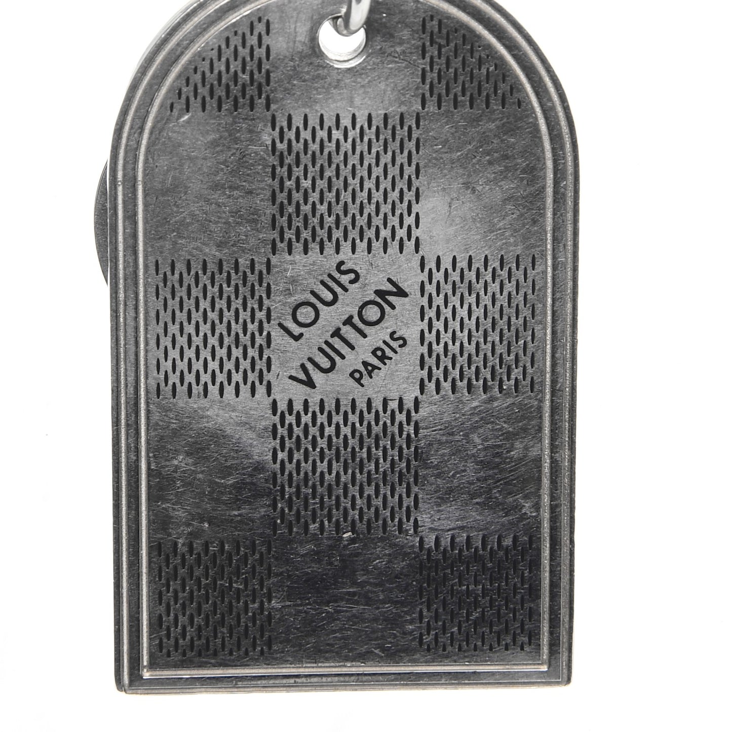 Metal Damier Luggage Tag Key Holder Silver
