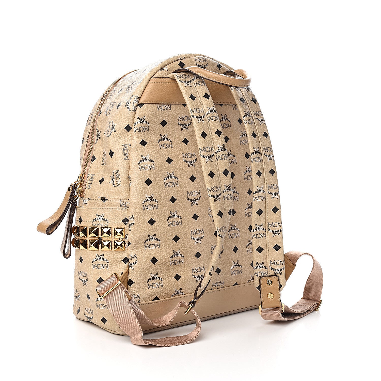 MCM Visetos Medium Side Stud Stark Backpack Beige 2 of 9