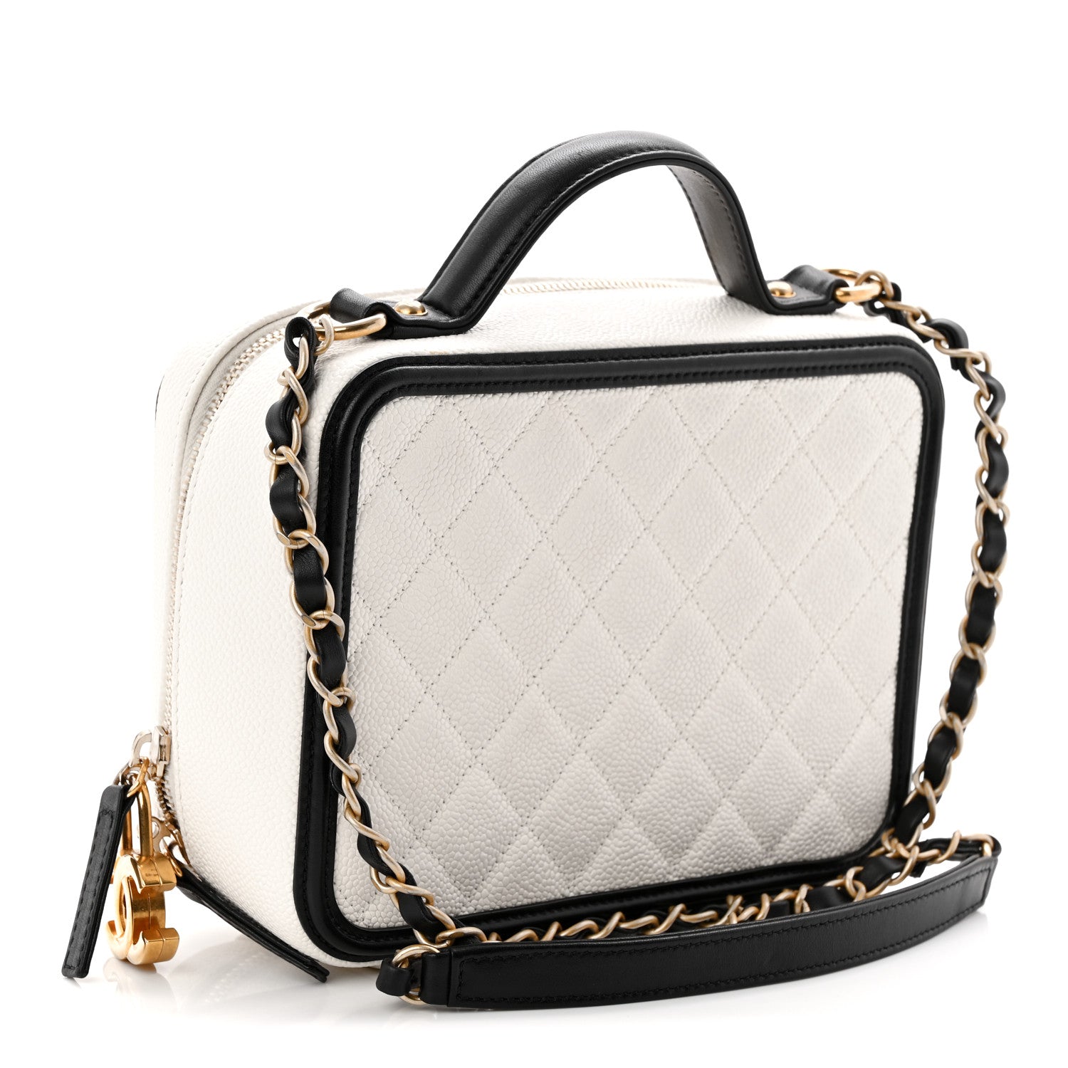 Chanel Caviar Quilted Medium CC Filigree Vanity Case White Black 3 of 11