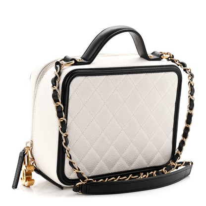 Chanel Caviar Quilted Medium CC Filigree Vanity Case White Black 3 of 11