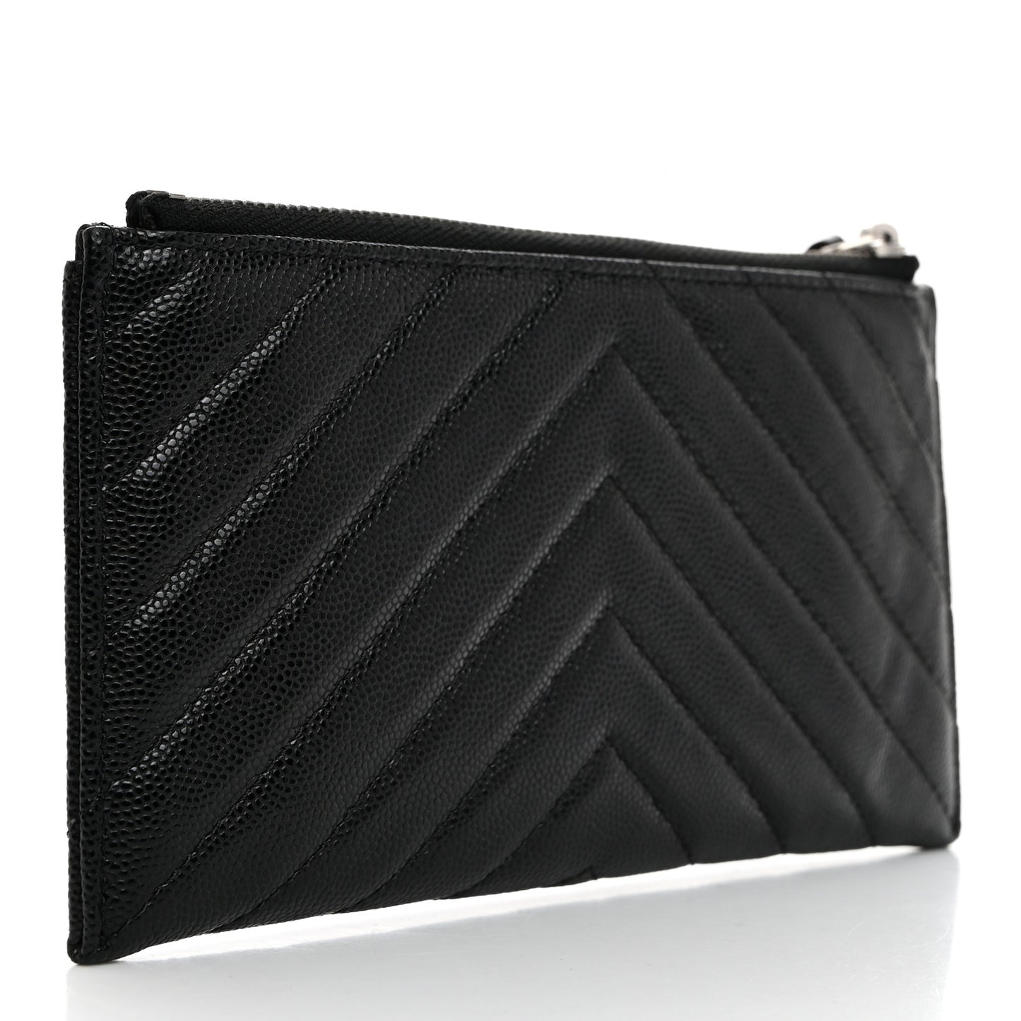 Caviar Chevron Quilted Zip Pouch Black
