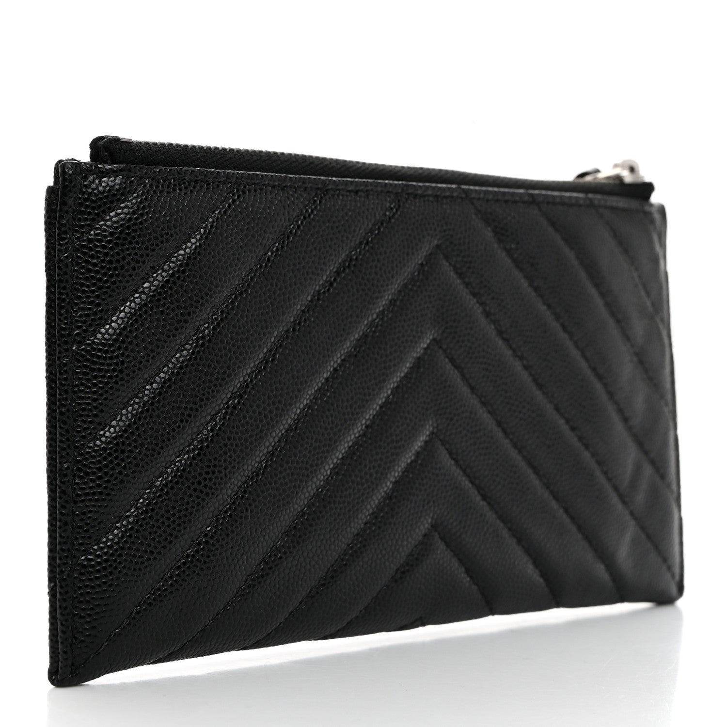 Chanel Caviar Chevron Quilted Zip Pouch Black 3 of 7