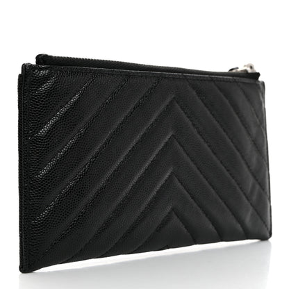 Chanel Caviar Chevron Quilted Zip Pouch Black 3 of 7