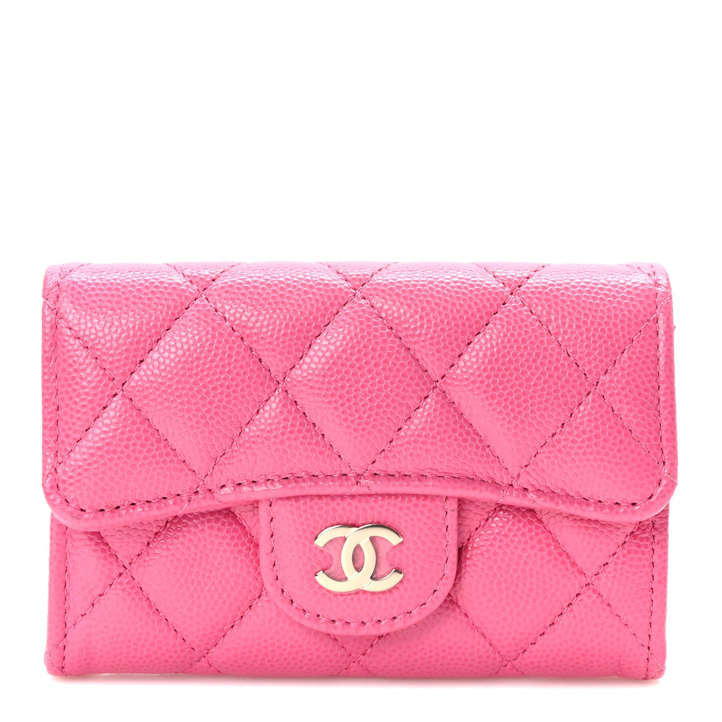 Caviar Quilted Flap Card Holder Wallet Pink