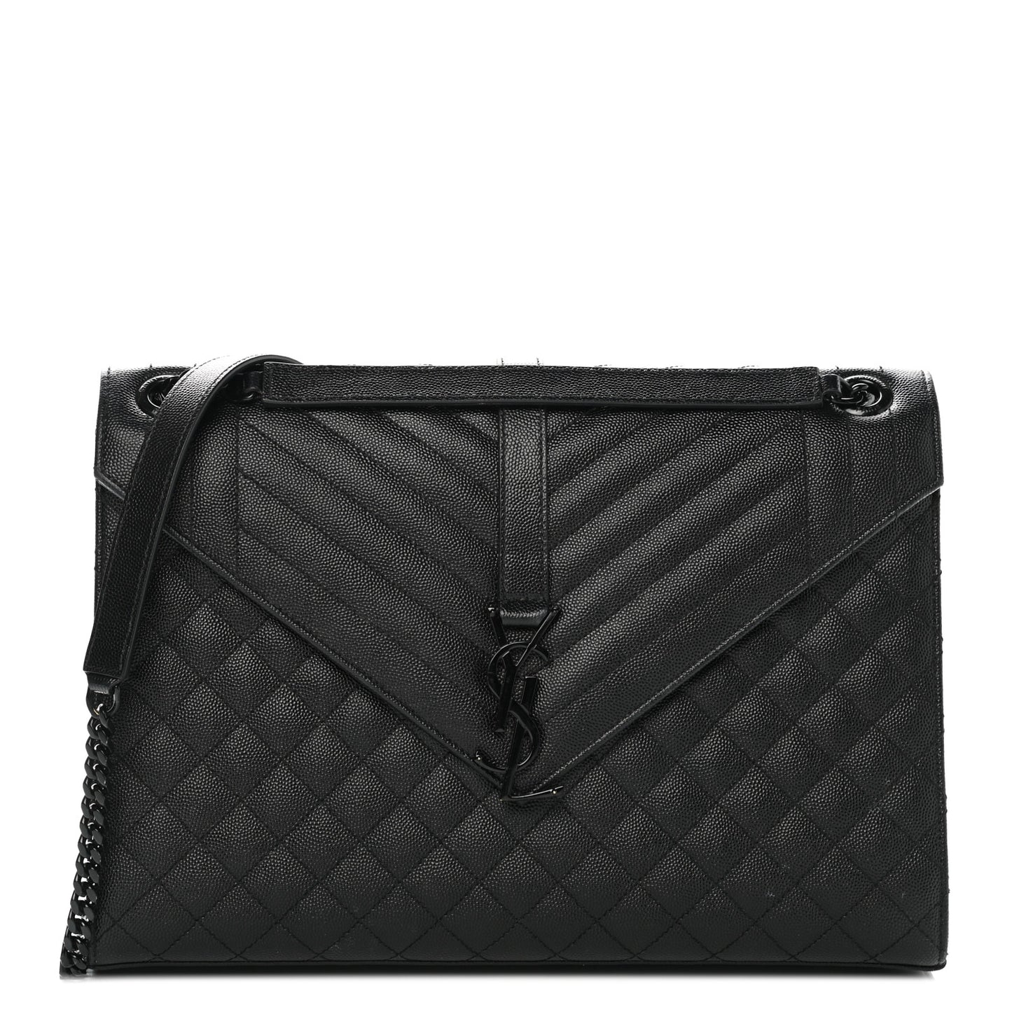 Grain De Poudre Textured Mixed Matelasse Large Triquilt Monogram Monochrome Satchel Black
