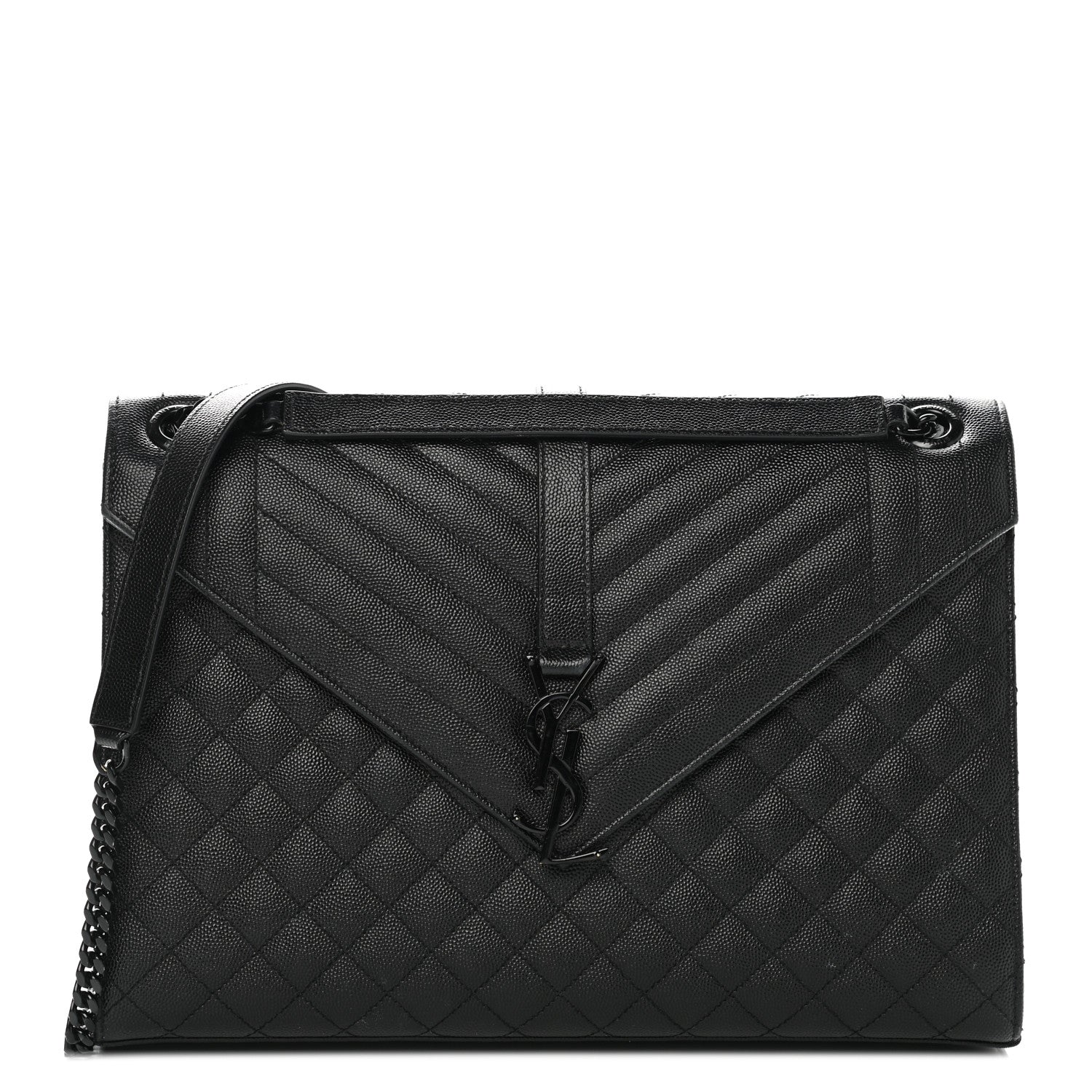 Saint Laurent Grain De Poudre Textured Mixed Matelasse Large Triquilt Monogram Monochrome Satchel Black 1 of 14