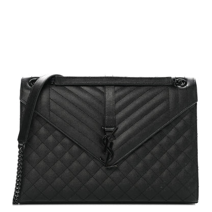 Saint Laurent Grain De Poudre Textured Mixed Matelasse Large Triquilt Monogram Monochrome Satchel Black 1 of 14