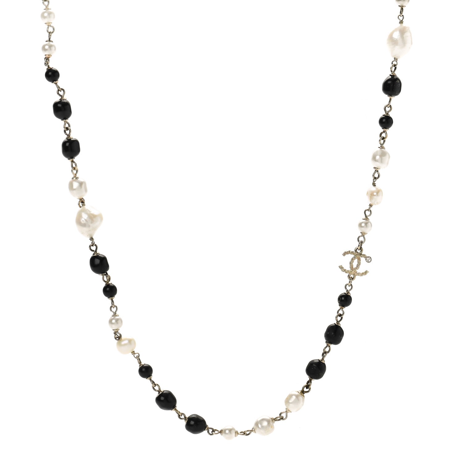 Chanel Pearl Beaded Crystal CC Long Necklace Gold Black White 1 of 6